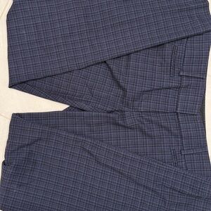 LOFT Navy Plaid Straight Leg Pants